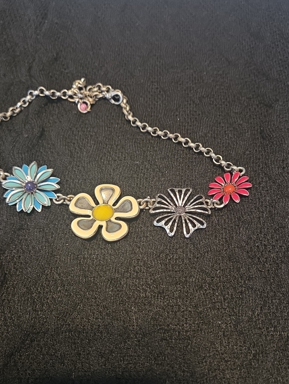 Lucky Brand Silver-Tone Floral Bracelet with Blue, Yellow & Pink Accents